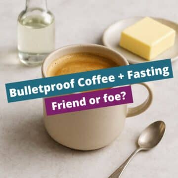 Bulletproof coffee with butter and MCT oil on a marble table, keto-friendly drink for intermittent fasting.